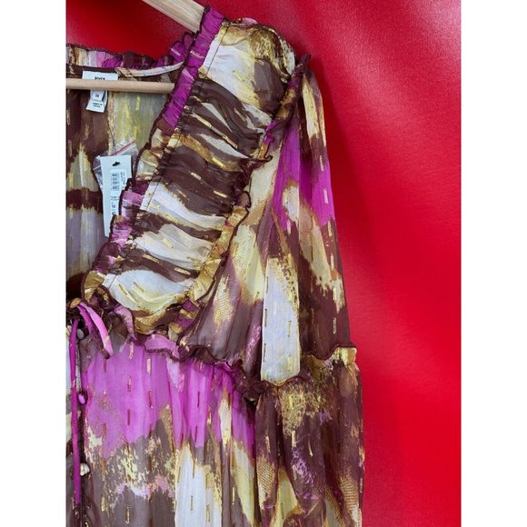 River Island Garden Party Gold Shimmer Pailettes Lined Midi Dress Size US 10 NWT - Picture 4 of 16